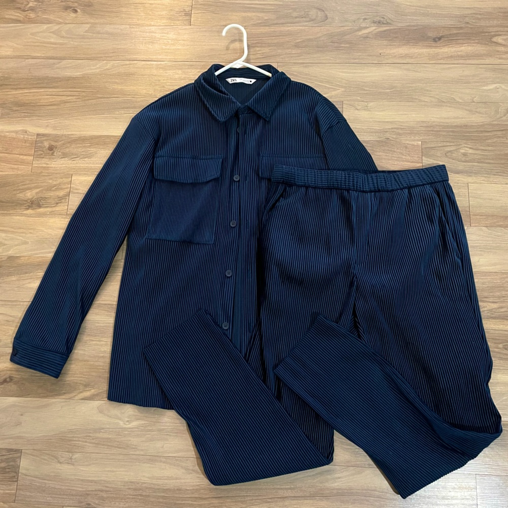 Navy Blue Pleated Tracksuit (Jacket and Joggers)